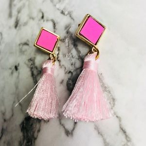 New! Pink Square Tassels Drop Earrings in Gold.